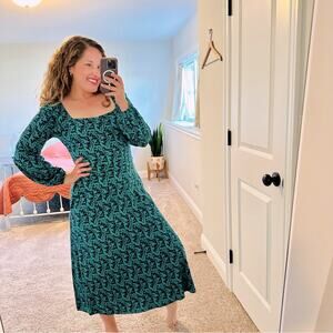 Boden Blue Navy Floral Square Neck Long Sleeve Maxi Dress 8R